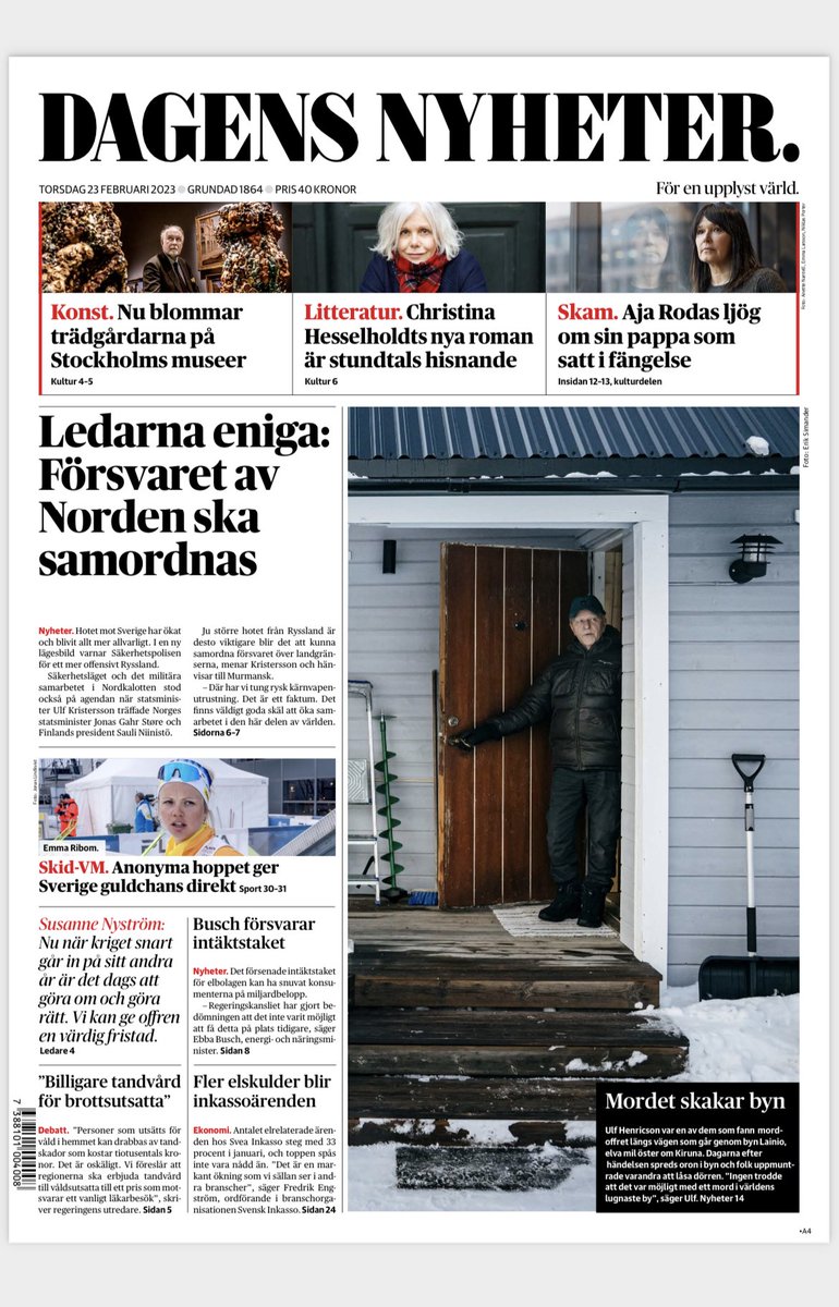 pwolodarski's tweet photo. DN:s förstasida torsdag. https://t.co/L9tMacmtE0