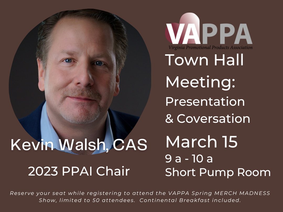 Limited Seating for this breakfast session, prior to the Merch Madness show in Richmond on 3/15.  RSVP today at #vappabiz #professionaldevelopment #ppai #townhall #letstalkaboutthefuture