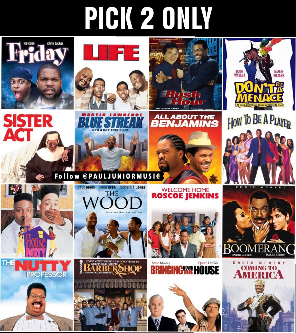 PaulJuniorMusic's tweet photo. PICK 2 ONLY 🤯

#BlackTwitter #BlackHistoryMonth #BlackMovies #Comedy #ComedyMovies https://t.co/UVg8zvEivh