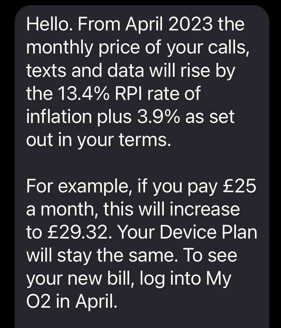 #o2priceincrease I'll be cancelling my contract shortly. Disgusting price increase. You've lost customers for life now.  17.3% rise. Get stuffed.