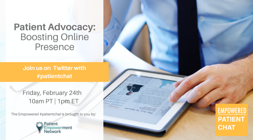 You're invited! Join us at our next Empowered #PatientChat, “Patient Advocacy: Boosting Online Presence” on Friday, 02/24 @ 10 AM PT/ 1 PM ET!

powerfulpatients.org/event/empowere…