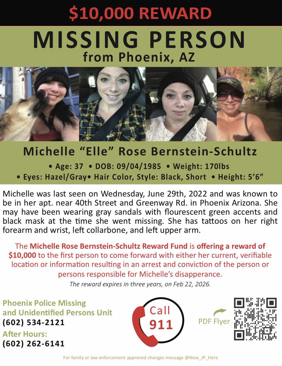 My father &amp; I are offering a $10,000 reward to the first person to come forward w/either the current, verifiable location of my sister, or information resulting in an arrest &amp; conviction of the person or persons responsible for Michelle’s disappearance.