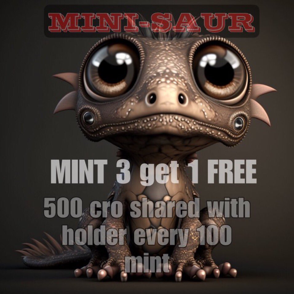 Collab #NFTGiveaway  <a href="/saur_mini/">MINI SAUR & MORE  MINT LIVE</a>🎁

Prizes
🏆 1x NFT

Rules
✅ Follow <a href="/saur_mini/">MINI SAUR & MORE  MINT LIVE</a> &amp; <a href="/FedericoNarduz1/">Pandux97</a>
✅❤️&amp;🔁
 ✔️ Tag 3 Friends

48H ⏳ Good luck🍀 
TwitterPicker ✅

#CRO #crofam #CronosNFT #NFT