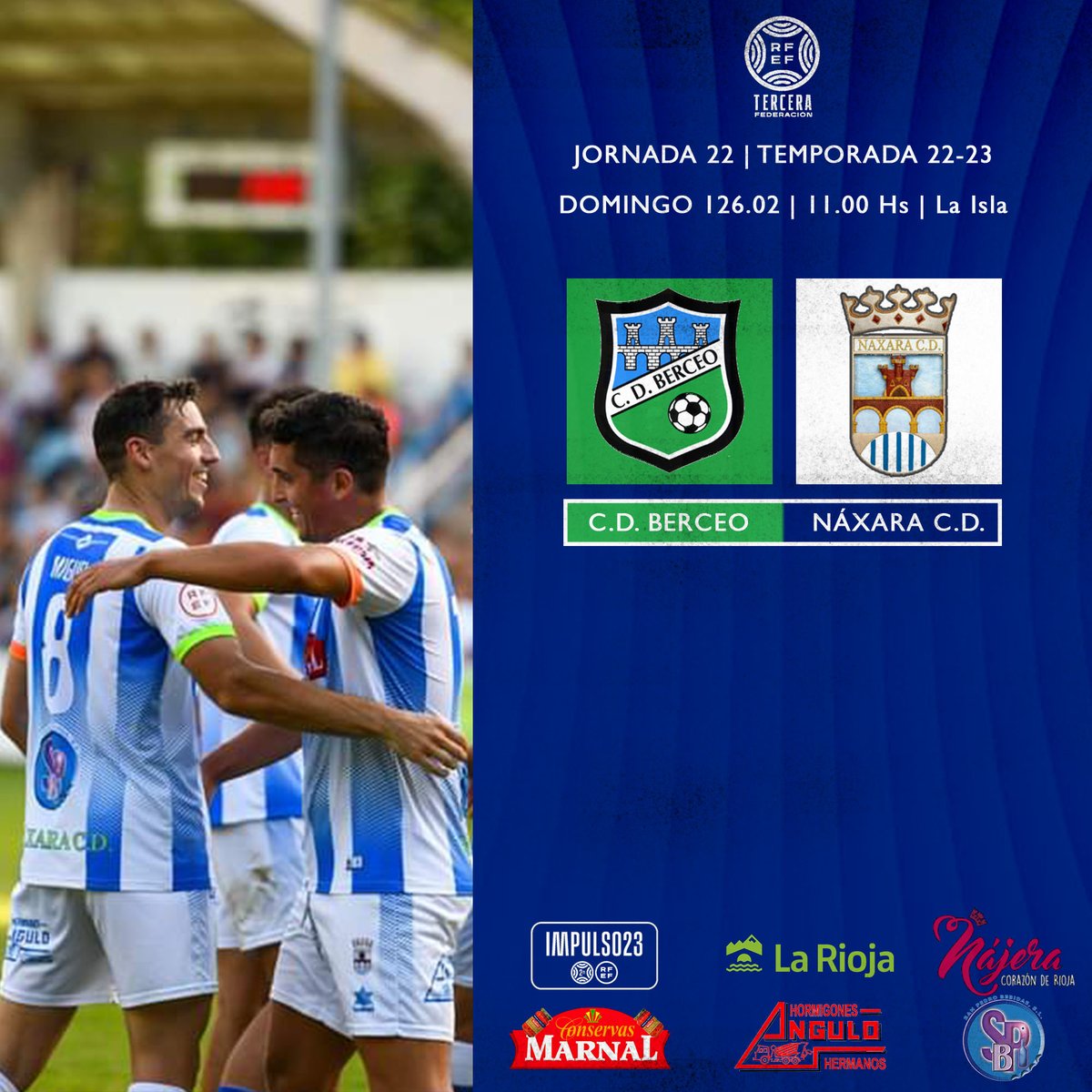 ⚽ PRÓXIMO PARTIDO ⚽ 

<a href="/CDBerceo/">Club Deportivo Berceo</a> 🆚 <a href="/Naxaracd/">Náxara C.D.</a>

🏟️ La Isla

🗓️ Domingo 26 de Febrero 

🕕 11:00 horas 

#AúpaNáxara #SoyDelNáxara #NáxaraCDCantera