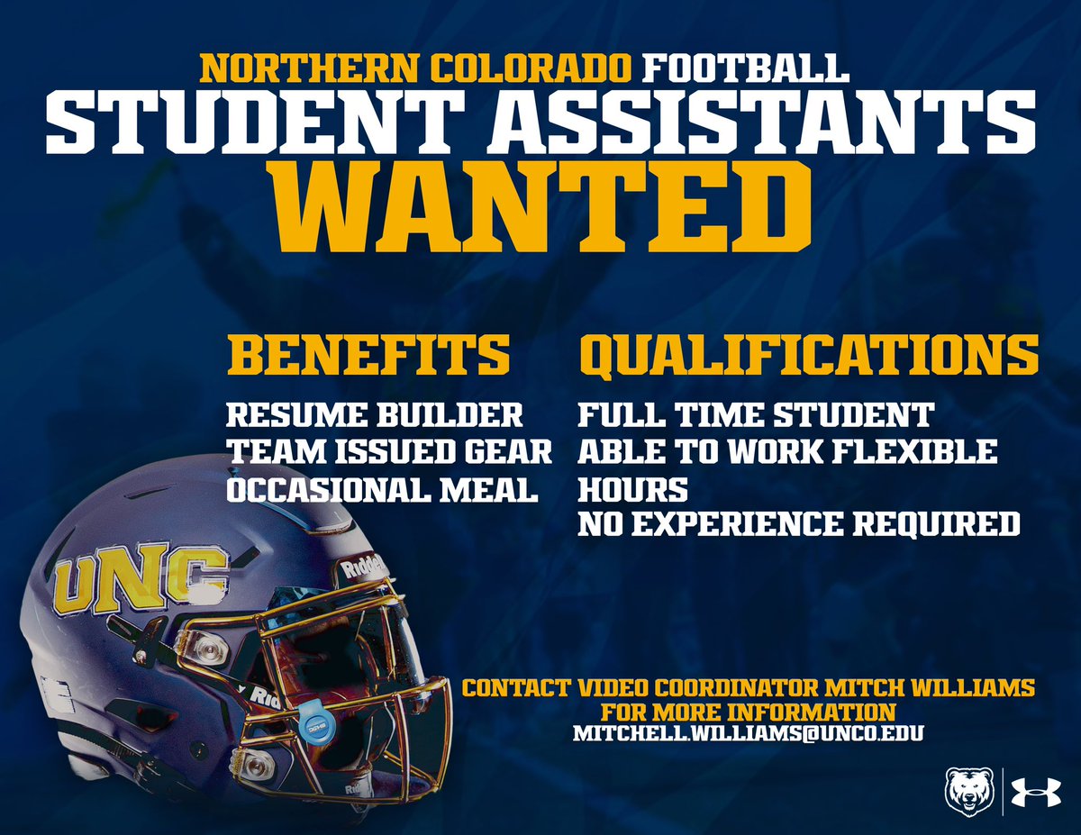🚨Student Assistants Wanted 🚨

For more information reach out to mitchell.williams@unco.edu 

#GetUpGreeley