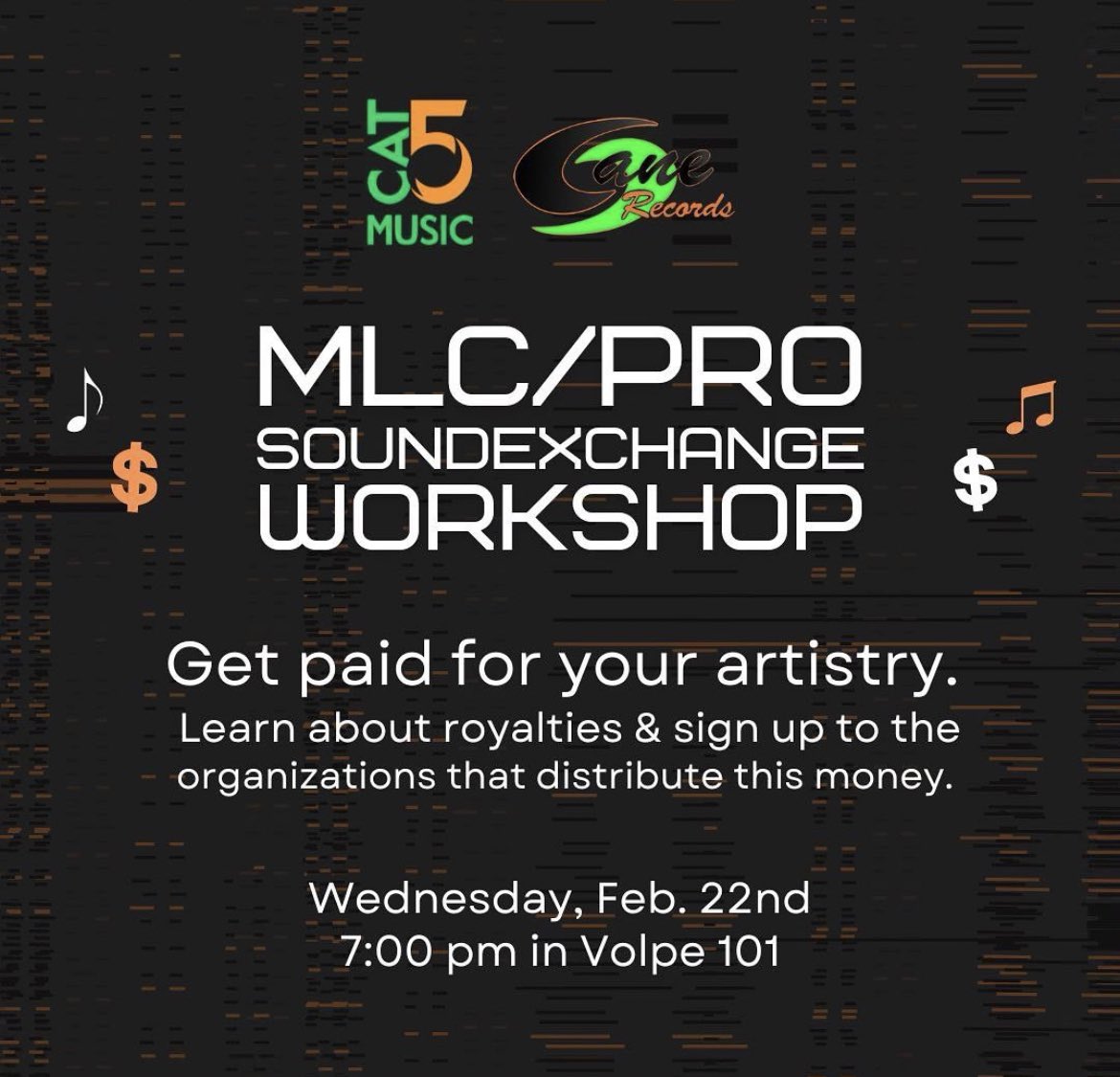Today at 7 pm! Open to all ‘Cane Records artists, Cat5 Music writers, UM MIA members and Frost Music Industry students! 💚🧡
RSVP here: docs.google.com/forms/d/e/1FAI…