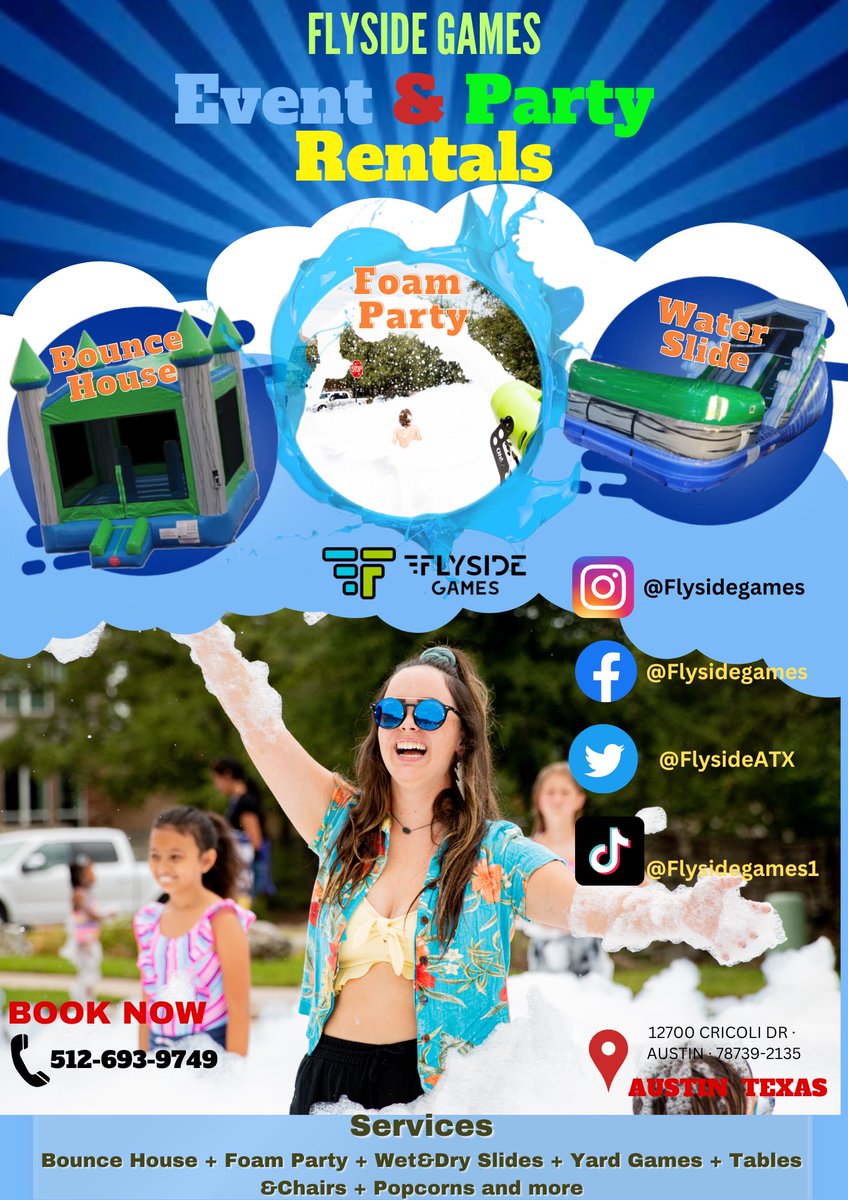 FlysideATX's tweet photo. ๐ฃBook your spring and summer activity nowโ๏ธ
Visit our website for more fun activities for your kids.๐ค
Follow us on our social media pages for more updates.
#springbreak #summertime #indoor #outdoor #activities #fun #kids #flysidegames #flysideATX #partyrentals #partyideas https://t.co/O6KGViJjaW