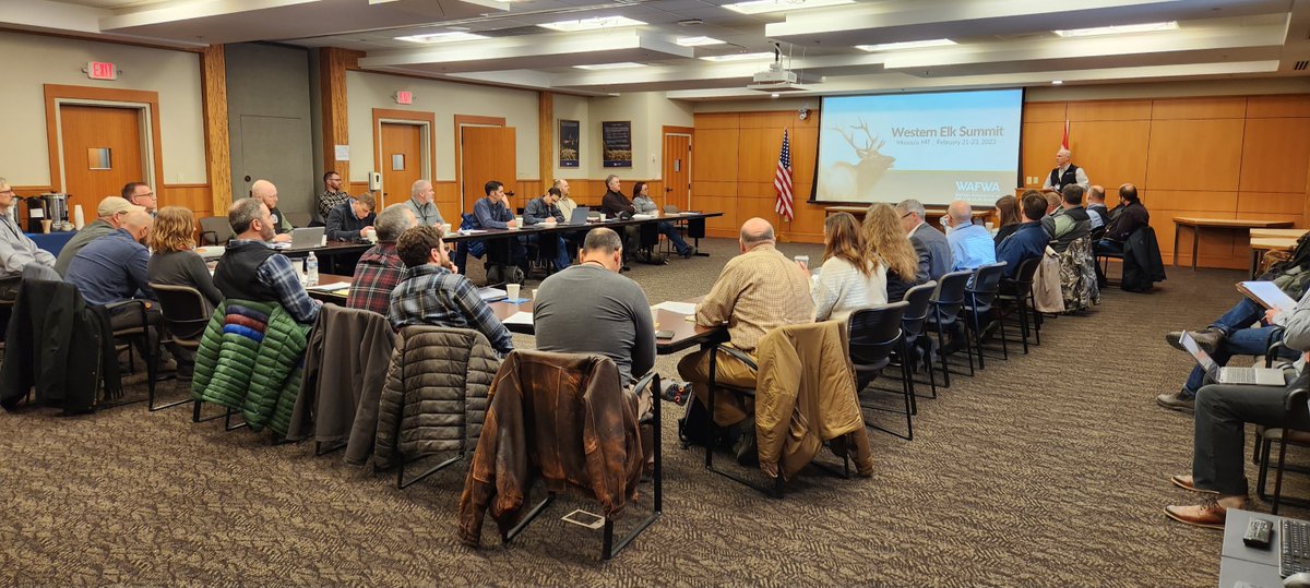 RMEF's tweet photo. From the Yukon &amp; Alaska, down through the Pacific NW and Northern Rockies into the Dakotas &amp; Arizona, more than 3 dozen wildlife professionals discussing challenges &amp; possible solutions at the Western #Elk Summit hosted by #rmef #wafwa #hunting #conservation #wildlifemanagement https://t.co/qipmt0WTSD
