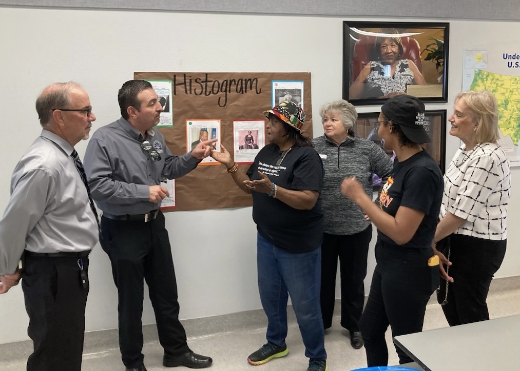 Central Union High School District Board Members along with Marlene Thomas, visit school sites to view African American History Month pictures and biographies of influential local community members on display.    The images are displayed at CUHS, SHS &amp; DOHS.