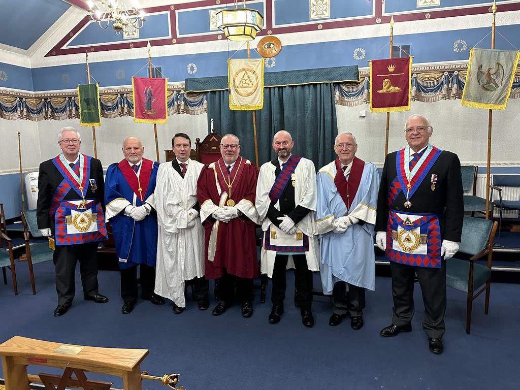 WestLancsPGL's tweet photo. Great night at Ashton Trinity Chapter 8821 who welcomed Andrew Pedder as the latest Exaltee in a wonderful ceremony. Three more in the pipeline  so it will be a busy year. https://t.co/OiBH8nHfu0