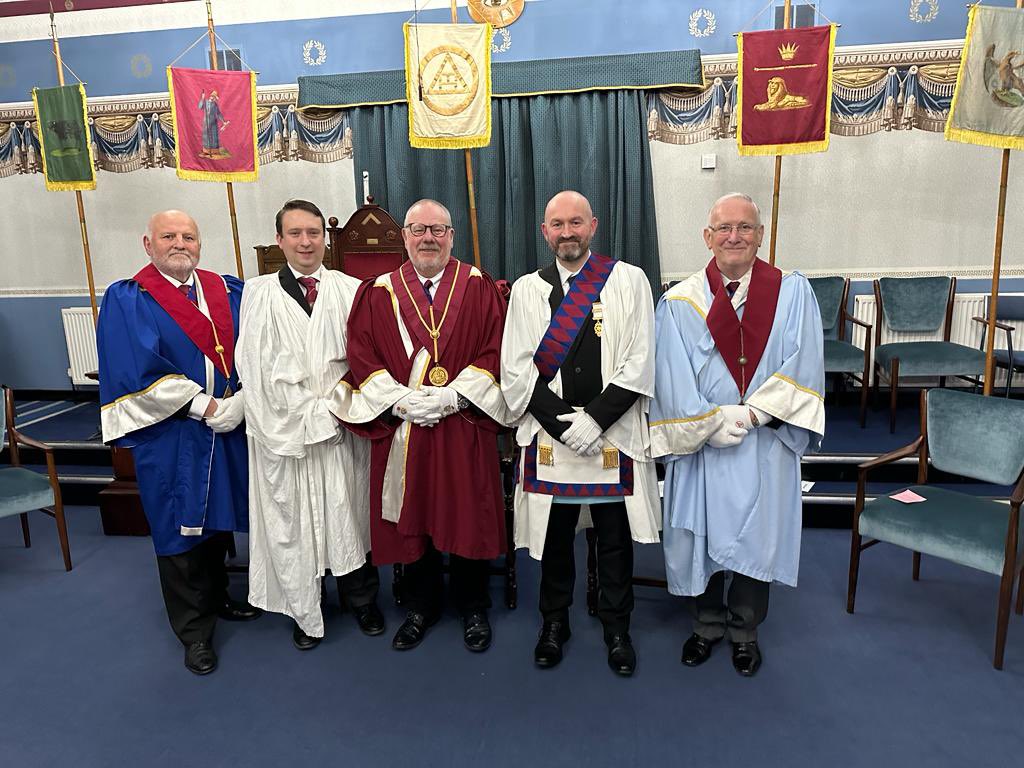 WestLancsPGL's tweet photo. Great night at Ashton Trinity Chapter 8821 who welcomed Andrew Pedder as the latest Exaltee in a wonderful ceremony. Three more in the pipeline  so it will be a busy year. https://t.co/OiBH8nHfu0