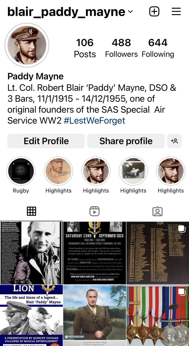 blair_mayne's tweet photo. A reminder that also have an accompanying Instagram account @blair_paddy_mayne
Will attempt to have a photo of #BlairMayne shared 24/7
#PaddyMayne
#SAS #WW2 #WhoDaresWins #HeWhoDared #SpecialAirService https://t.co/9n7F2a5Z32