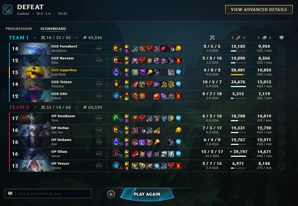 We lose :( But you get to see me get another chance at getting a mid win tomorrow