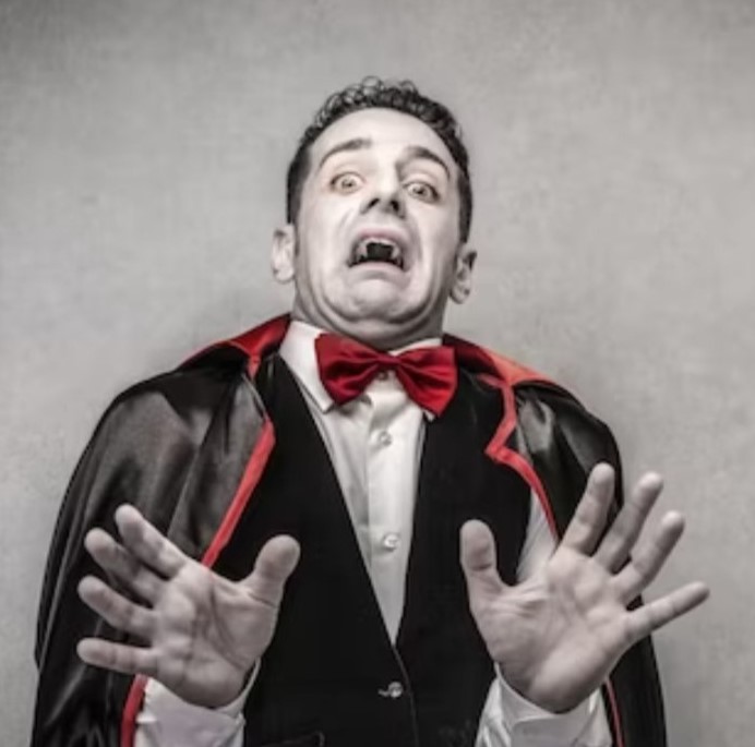 ElVeganToday's tweet photo. Dos carnacas obligan al conde Drácula a comerse a una de sus víctimas mientras le gritaban: «Si tienes colmillos eres carnívoro, ¡¡COME, COME!!» https://t.co/Ti2T0GcGzM