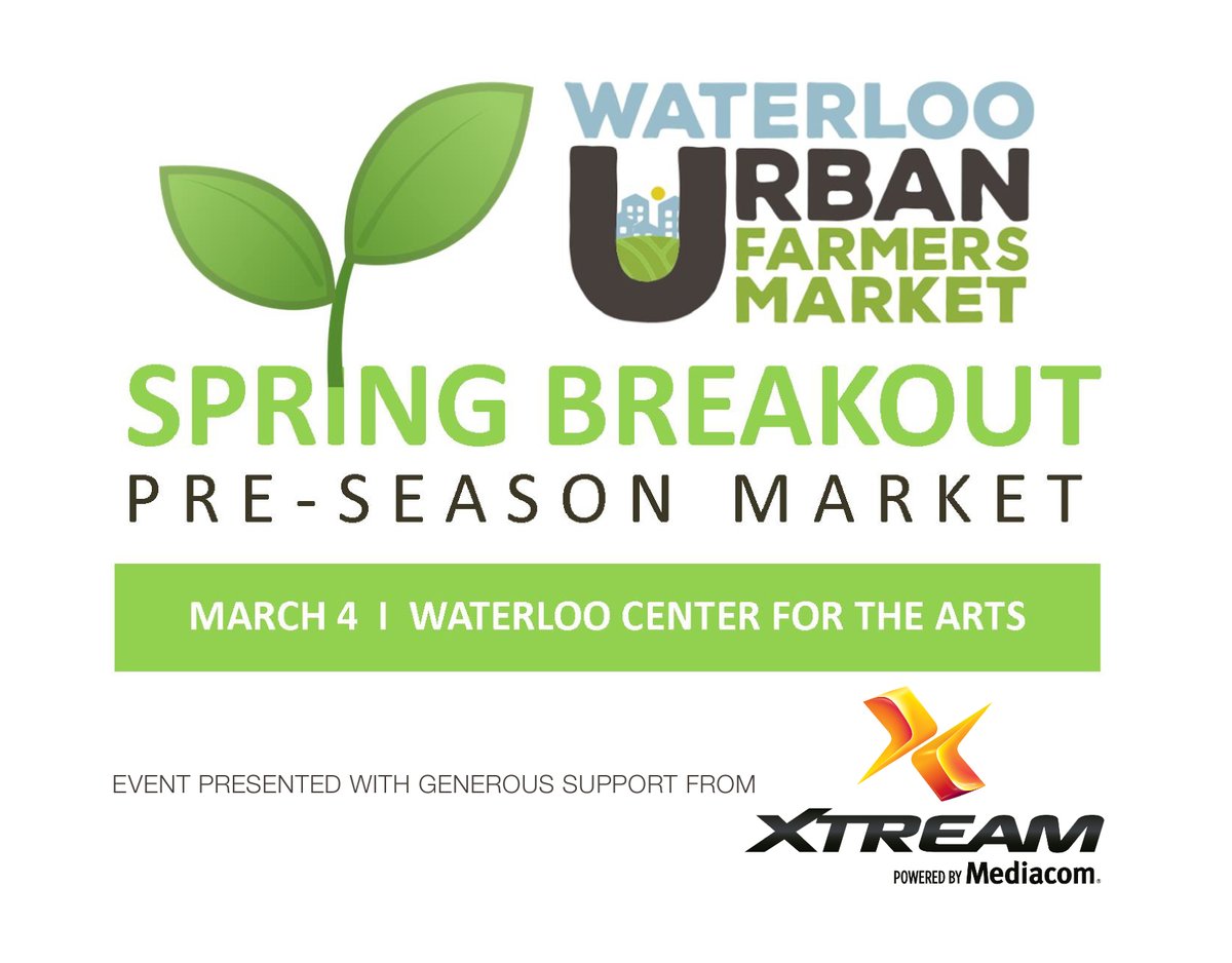 WCA_PYP's tweet photo. IT'S JUST ABOUT SPRING TIME!!

Join us March 4th for Waterloo Urban Farmers Market's SPRING BREAKOUT Pre Season Market at the Waterloo Center for the Arts! Admission is FREE

Saturday, March 4 | 10:00AM https://t.co/3P4IDGbgtD