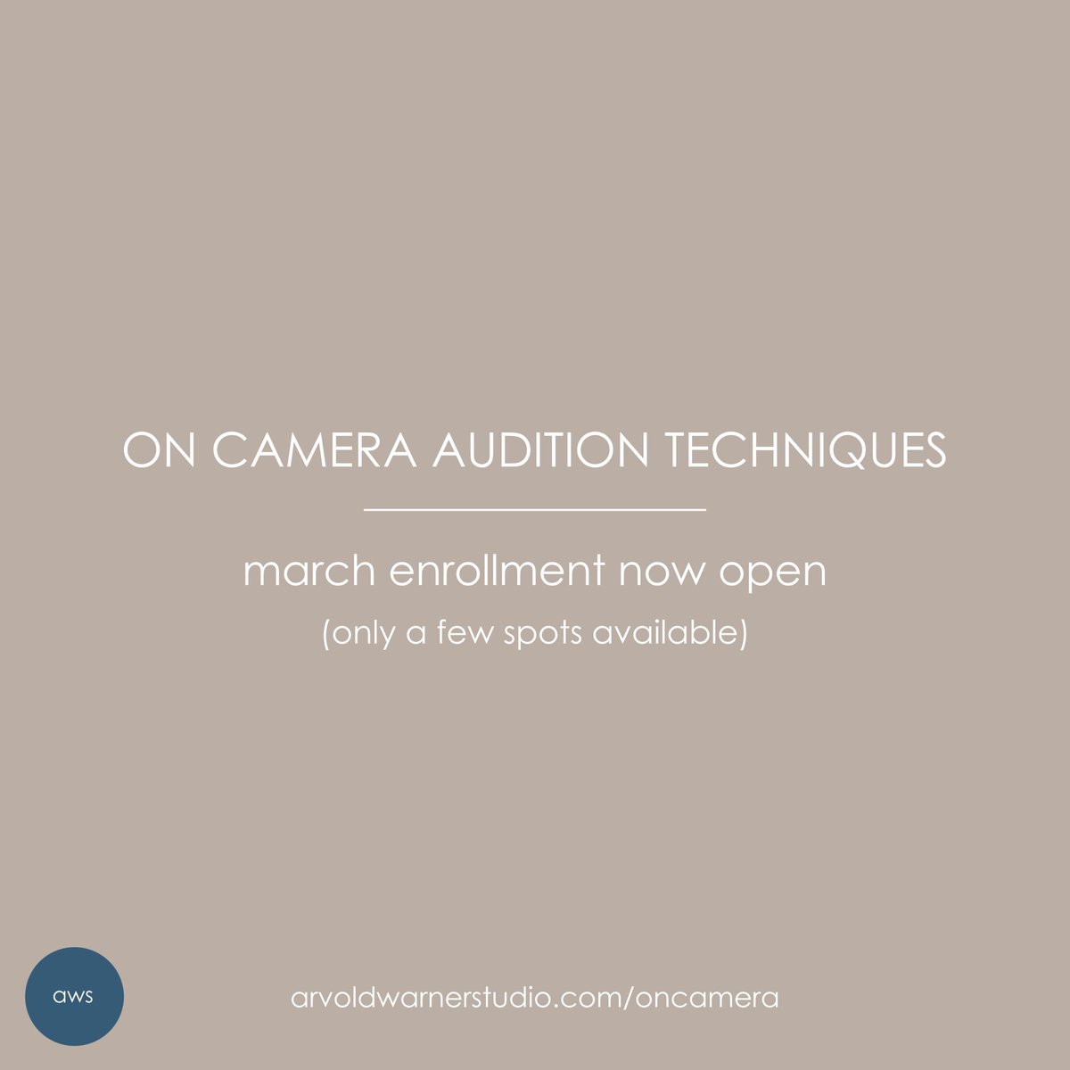 Ready to join the weekly audition workout that artists rave about? ON CAMERA AUDITION TECHNIQUES has a few spots open for March. Grab them before they’re gone!
💟
mon
6:30-9:30pm ET
virtual 
💟
wed
7-10pm ET
virtual 
💟
thurs
10-1pm ET
in person
💟 
arvoldwarnerstudio.com/oncamera