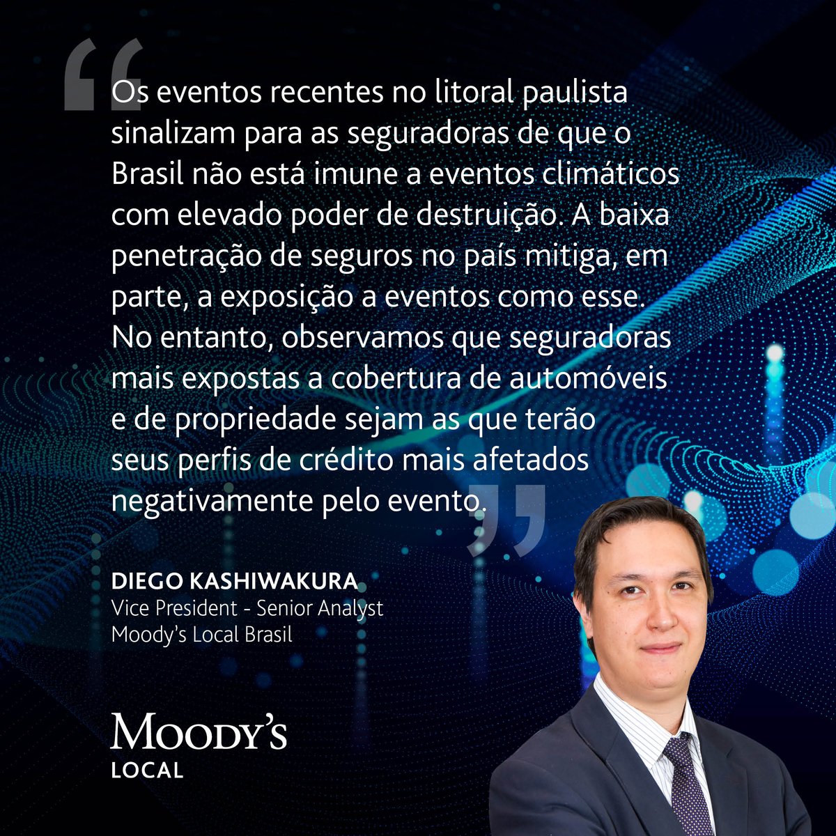 MoodysLatAm's tweet photo. A Moody’s Local Brasil comenta a respeito do impacto dos eventos climáticos no litoral de São Paulo para as seguradoras. https://t.co/GXZMNhaogD