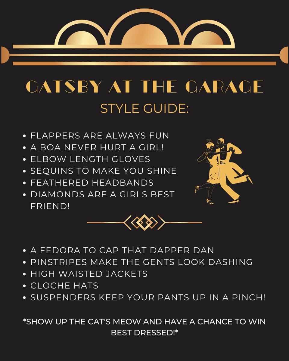 FPoSPBC's tweet photo. Get excited for our Murder Mystery event on March 16th, Gatsby at the Garage! Here’s our guide to 1920s style. Dress up and get a chance to win our “Best Dressed” award! Tickets are on sale now at: https://t.co/492K1BXykM https://t.co/TQUJjVqlDr