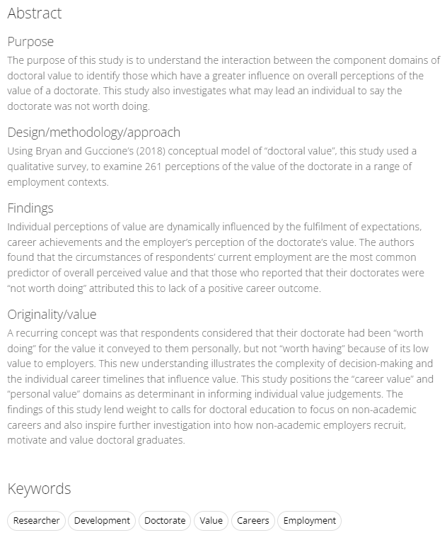Studies in Graduate and Postdoctoral Education (@sgpejournal) on Twitter photo "Worth doing but not worth having? The influence of personal aspirations and career expectations on the value of a doctorate"
by <a href="/kayguccione/">Kay Guccione's abandoned account</a> (<a href="/UofGlasgow/">University of Glasgow</a>) & <a href="/DrBillyBryan/">Billy Bryan</a> (<a href="/RANDEurope/">RAND Europe</a>)
in <a href="/SGPEJournal/">Studies in Graduate and Postdoctoral Education</a> Vol 14 Issue 1
doi.org/10.1108/SGPE-0… "Worth doing but not worth having? The influence of personal aspirations and career expectations on the value of a doctorate"
by <a href="/kayguccione/">Kay Guccione's abandoned account</a> (<a href="/UofGlasgow/">University of Glasgow</a>) & <a href="/DrBillyBryan/">Billy Bryan</a> (<a href="/RANDEurope/">RAND Europe</a>)
in <a href="/SGPEJournal/">Studies in Graduate and Postdoctoral Education</a> Vol 14 Issue 1
doi.org/10.1108/SGPE-0…