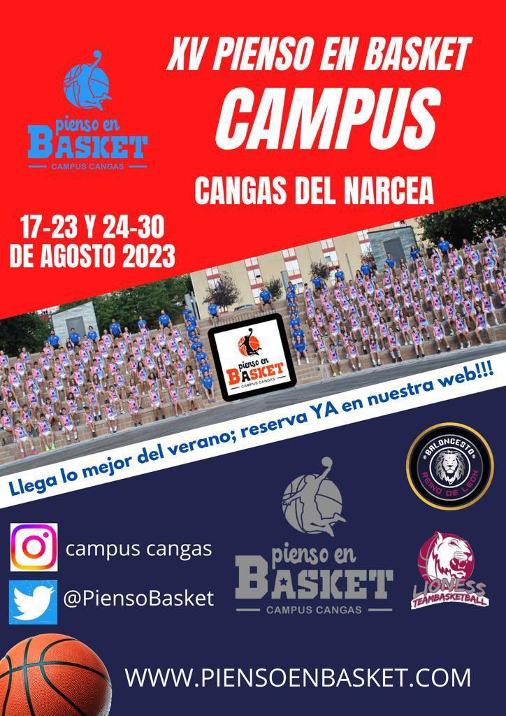 CBReinodLeon's tweet photo. CAMPUS || ☀️🏀

Un año más vuelve la XV Edición del PIENSO EN BASKET CAMPUS CANGAS DEL NARCEA.

Dos turnos:
- Del 17 al 23 de Agosto
- Del 24 al 30 de Agosto

Reserva ya tu plaza en nuestra web https://t.co/PwbNHTRR5J

☀️ 🏀⛹🏼‍♂️ 💪🏼 ⛹️‍♀️ 🏄🏽‍♂️ https://t.co/OzzNeyq8ZJ