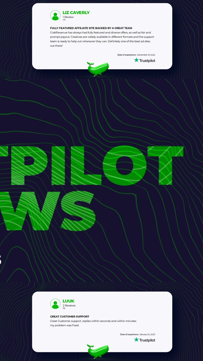 CrakRevenue's tweet image. 🌟 4.7/5 stars 🌟 (open for reviews)

We are grateful for this overall rating on @Trustpilot 🥇

Your feedback will always fuel our motivation to improve ourselves continuously and remain an industry-leading #CPAnetwork 🔥

Thanks for your trust and continued support! 🙏