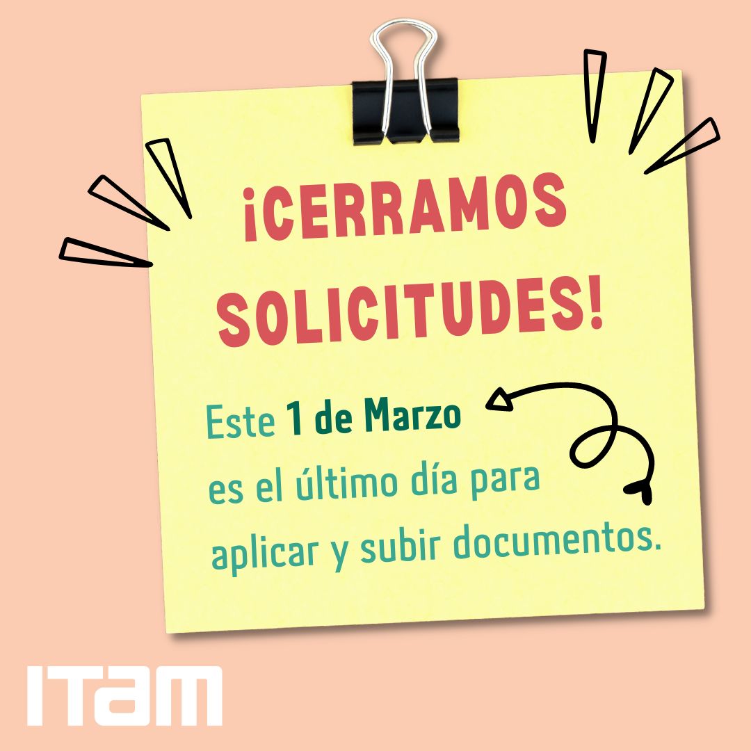 📢Queda 1 semana‼️😱
Pero aún puedes aplicar😉

✈️Recuerda que para ser considerada válida, tu solicitud debe tener los documentos completos🧐

Info bit.ly/3KqSWKD
Oferta y cursos bit.ly/3IDwwo2

<a href="/EstadisticaITAM/">Estadística ITAM</a> <a href="/CPoliticaITAM/">CienciaPolítica ITAM</a> #AdministraciónITAM #ComunidadITAM
