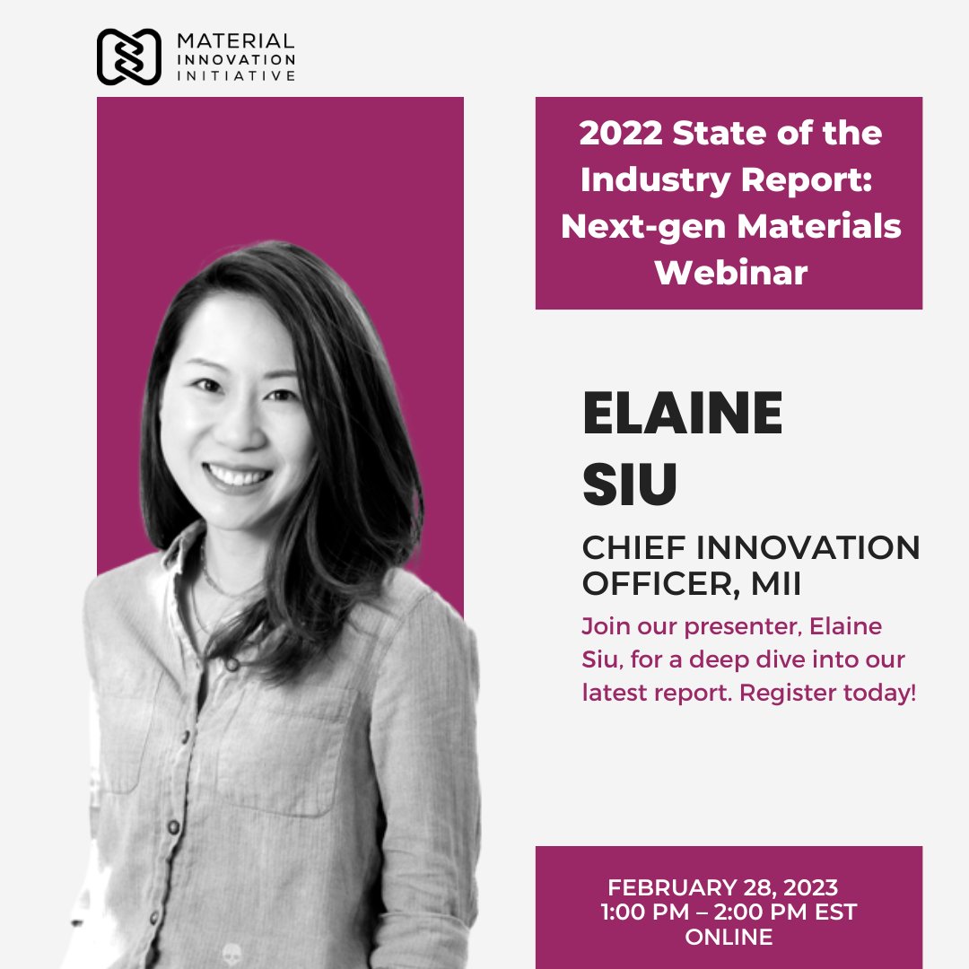We are hosting a webinar on Feb 28 to share the insights from our 2022 State of the Industry: Next-gen Materials report. Our presenter, Elaine Siu, will share her predictions on trends, risks &amp; opportunities in the next-gen materials space. Register here: lnkd.in/ga_cp57D