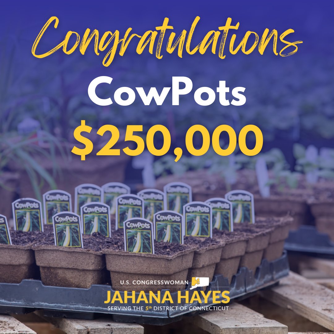 🐄🌱Grant Announcement: Congratulations to <a href="/CowPots/">CowPots</a> in #EastCaanan for being awarded a <a href="/usdaRD/">Rural Development</a> grant.

CowPots is a #CT05 made, 100% biodegradable, plastic-free, seed-starting pot using composted cow manure and a sustainable alternative for growers.