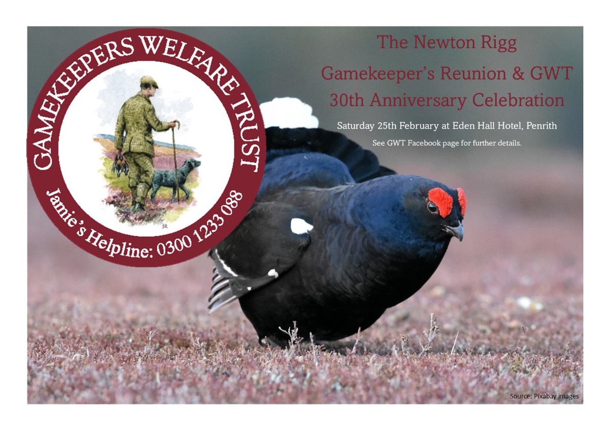 £23 inc meal, raffle, donation to GWT. Pay on the night - reserve your place:
email enquiries@thegamekeeperswelfaretrust.com
WhatsApp 07749 896060
Fb messenger