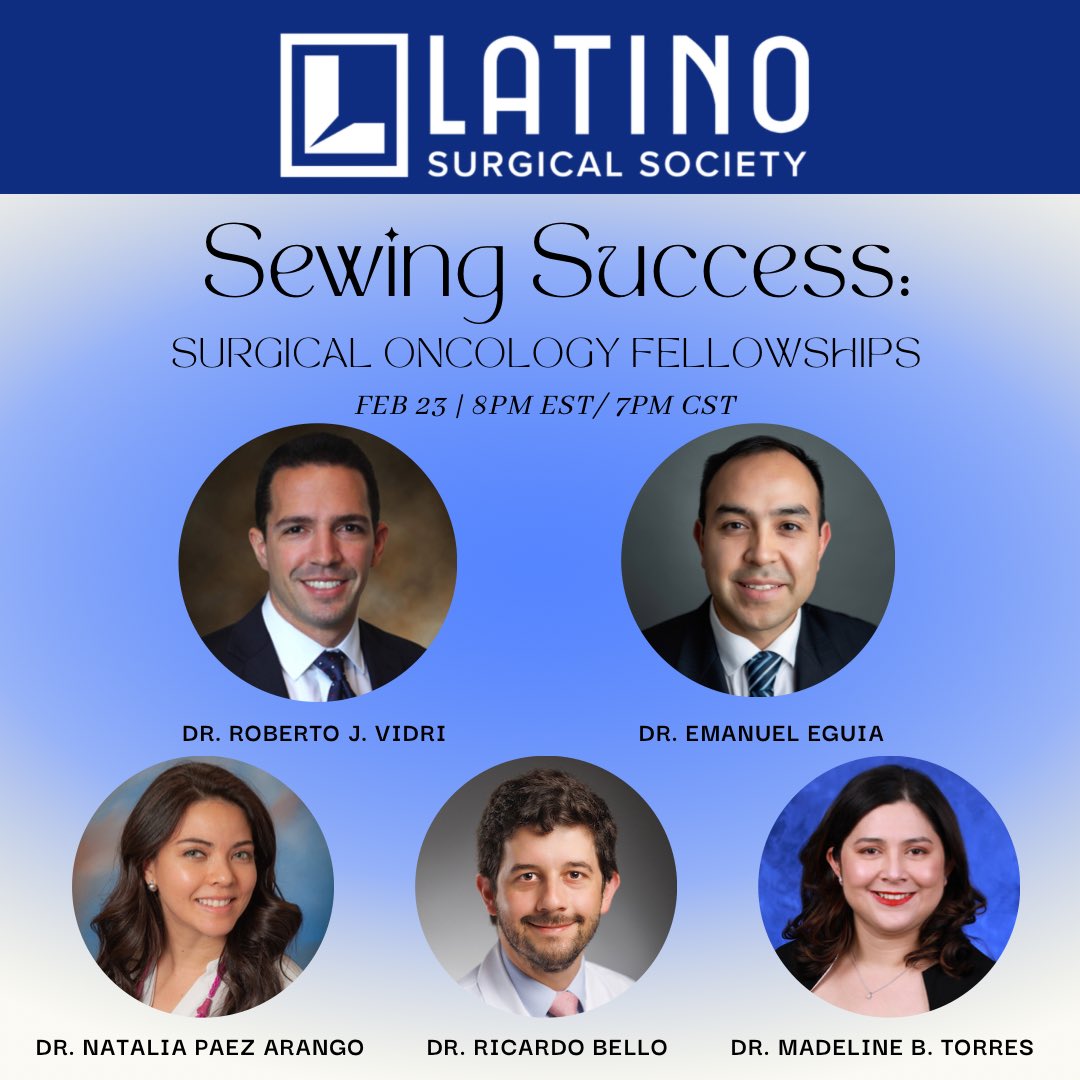 LatinoSurgery's tweet image. Join us TOMORROW! Register Now!
partners.zoom.us/webinar/regist…

 #LatinxSurgeons #SurgicalOncology #Surgonc #surgicalfellowships #sewingsuccess
@realgmolina @EmanuelEguia @RobertoVidri @MadelineBTorres @ricardojulio @NataliaCorrea_4 @minervies @DrGezzer @drjosephlopez