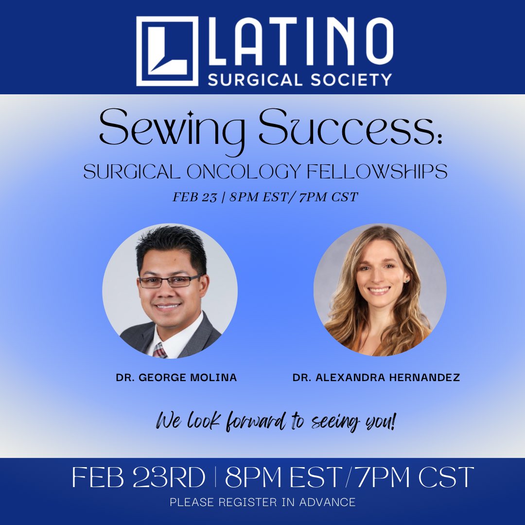 LatinoSurgery's tweet image. Join us TOMORROW! Register Now!
partners.zoom.us/webinar/regist…

 #LatinxSurgeons #SurgicalOncology #Surgonc #surgicalfellowships #sewingsuccess
@realgmolina @EmanuelEguia @RobertoVidri @MadelineBTorres @ricardojulio @NataliaCorrea_4 @minervies @DrGezzer @drjosephlopez