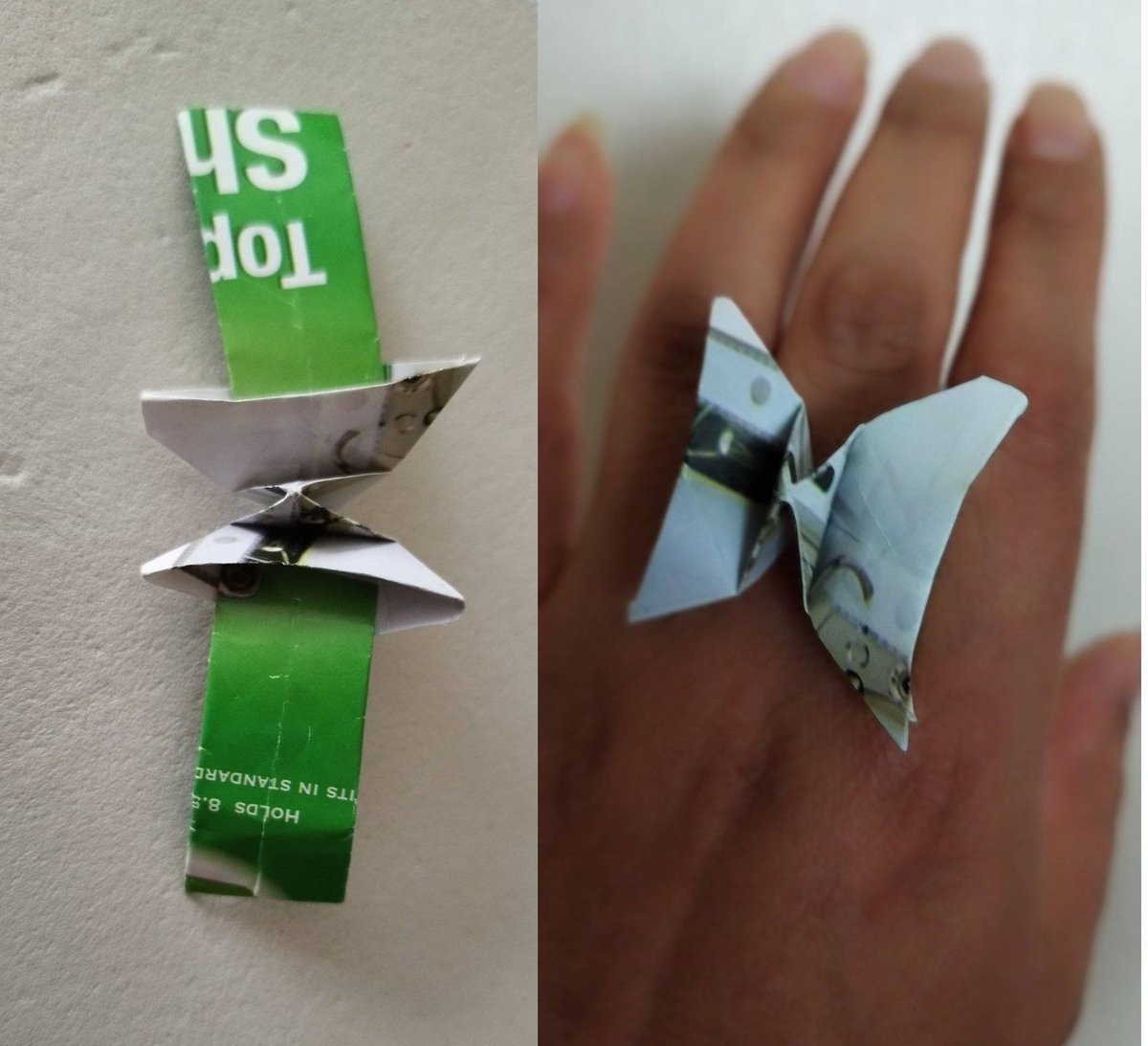 owejita's tweet photo. While waiting at the doc's office, I decided to make me a cute ring (Doc's magazine is one page short now btw...shhh please don't tell 😂. Reaaally old magazine, hope they don't mind 😬)
#MacMakes
#SaveMacGyver https://t.co/qKOm2aYrs8