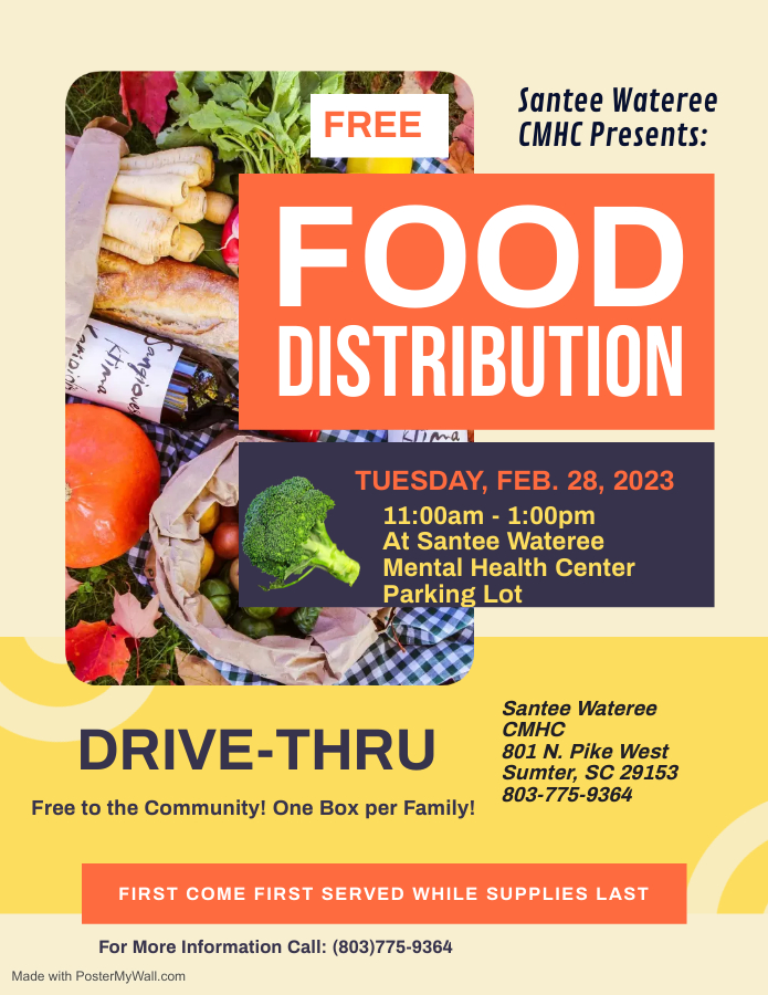 Roads_SC's tweet photo. Feel free to come out on Tuesday Feb 28th, 2023 11:00 am-1:00 pm at 801 N Pike West Sumter, SC 29150 for a Free food distribution Drive-Thru event hosted by the Santee Wateree Community Mental Health Center! https://t.co/UnhLx9Q2G3
