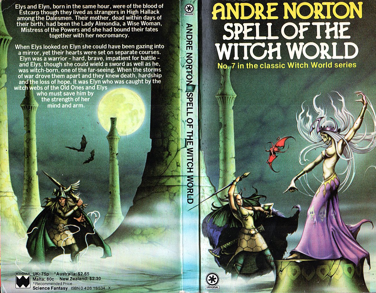 Ranaroth2's tweet photo. Andre Norton, Spell of the Witch World, Universal, 1978. Cover: Rodney Matthews. High Hallack series no. 3. #BookCover #AndreNorton #RodneyMatthews #Universal #spell #witch #world #WitchWorld #HighHallack #70sscifiart @thatsgoodweb https://t.co/RFNhS7HNNw