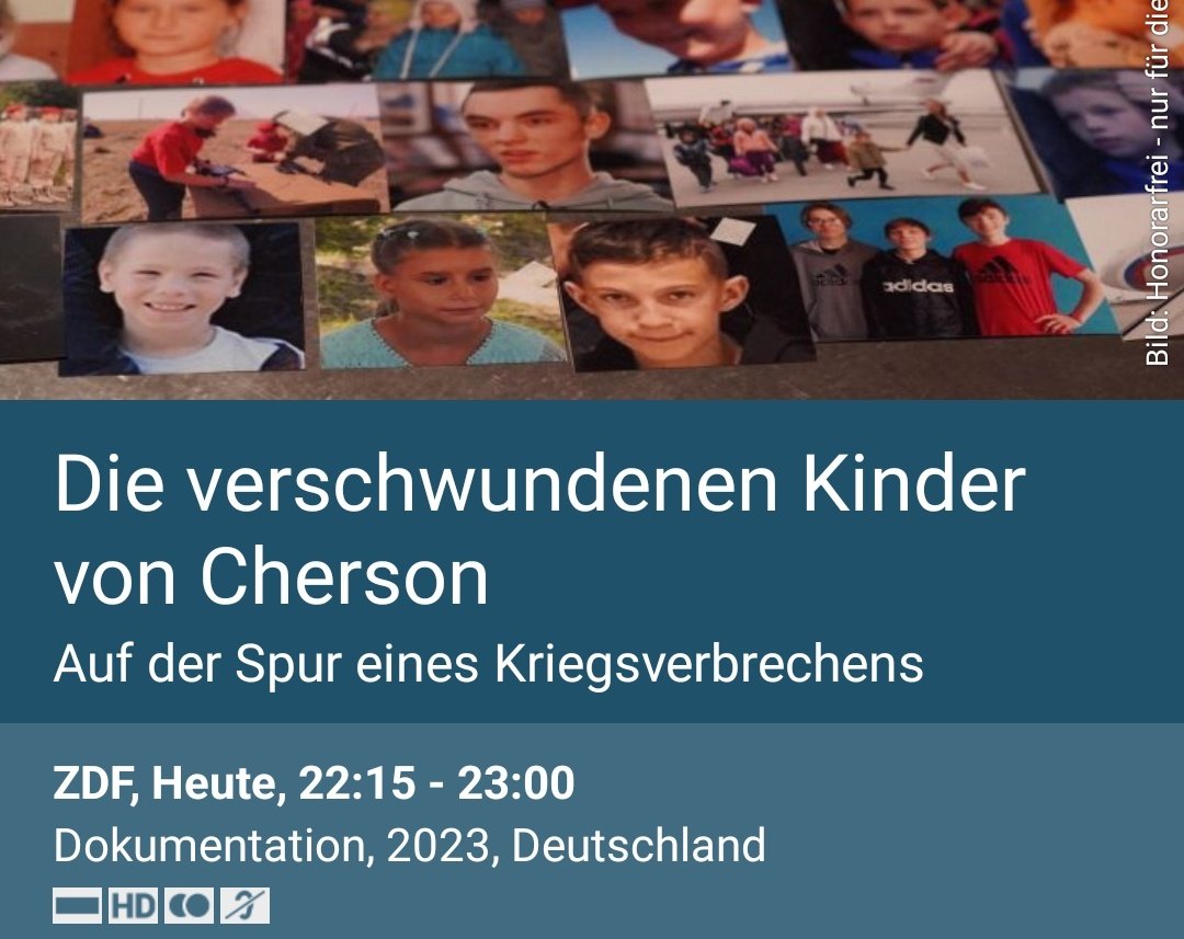 TV Tipp: Um 22:15 läuft auf ZDF ✌️ eine Doku über die verschwunden Kinder von Cherson. 📺 🎬
 #ZDFzoom #ZDFfrontal #PutinIsaWarCriminal