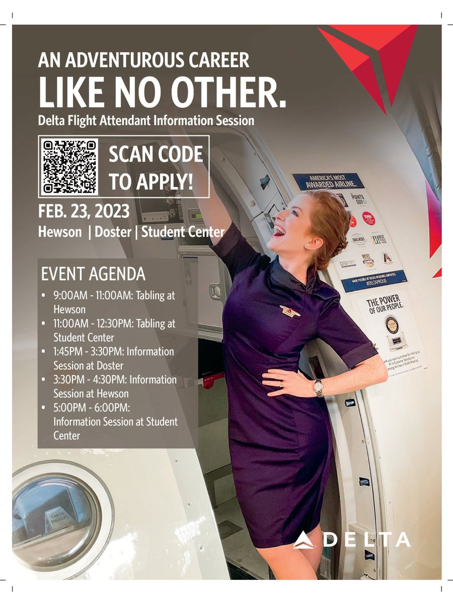 📢📢If you haven't heard let me tell you!

We are hiring Flight Attendants and will be hosting an information day on 2/23/2023 #theuniversityofalabama

RSVP while there is still room!

#deltaairlines #DeltaProud #TheDeltaDifference #theuniversityofalabama #crimsontide