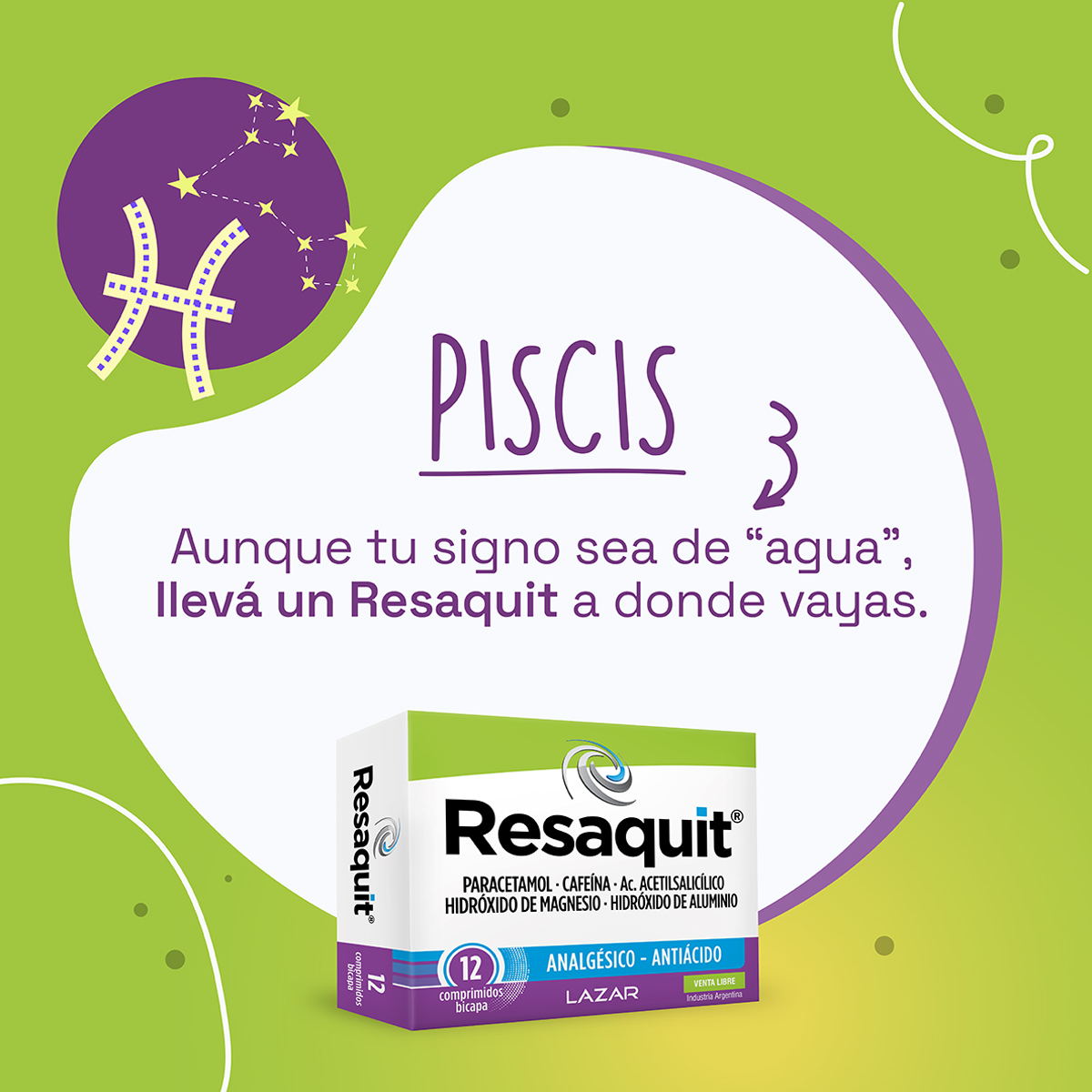 Resaquit's tweet photo. 🐟🐠 Si sos de Piscis no te dejes llevar por la “marea”.
👉Ante el dolor de cabeza o la acidez, tomá Resaquit.
#resaquit #signos #signopiscis🐠 #piscis2023 #signosdeagua https://t.co/HABKVGxdsr