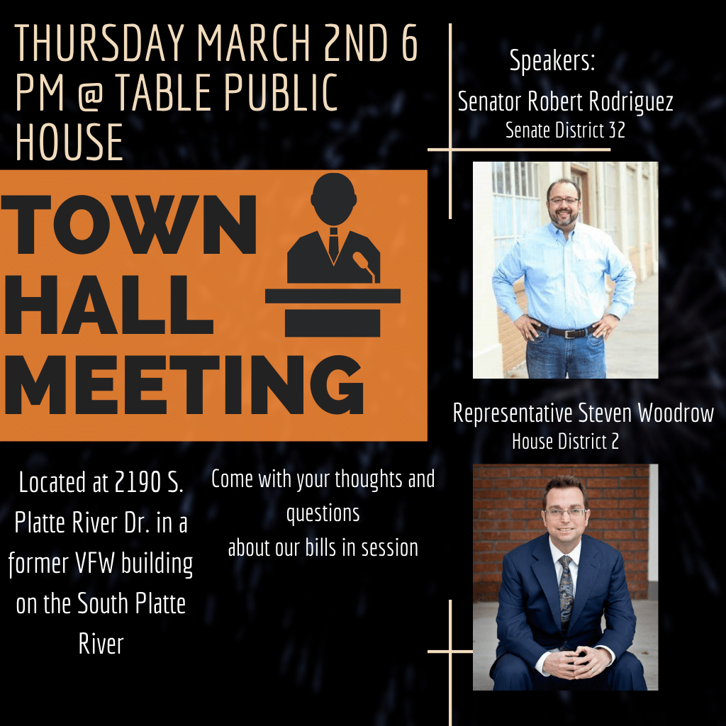 SenRobRodriguez's tweet photo. Mark you calendar for our upcoming Town Hall meeting with Representative Woodrow. at Table Public House.
#coleg #cosendems https://t.co/2bbTQLUN8m