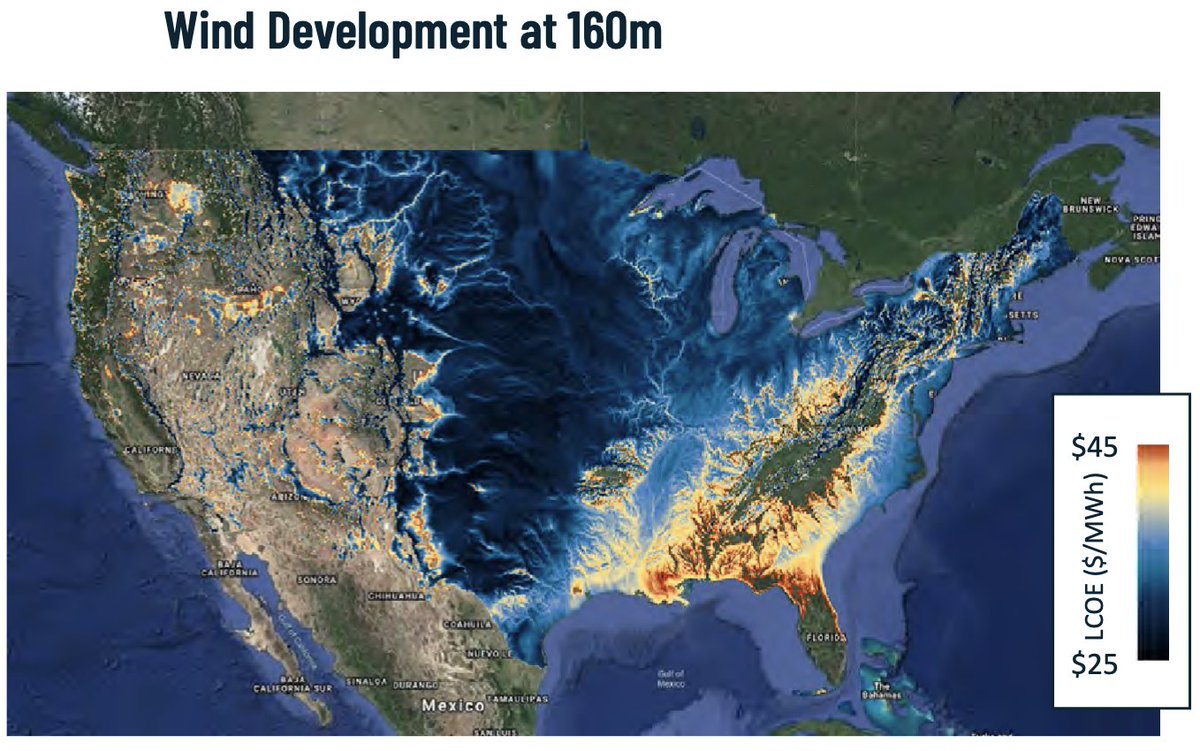 PaulJQuinlan's tweet photo. This a HUGE! 

Onsite spiral welding➡️wider base diameter➡️taller tower height➡️stronger wind➡️more energy➡️10x reduction in nationwide LCOE➡️3x development area 

Tall towers are the MOST overlooked aspect of #EnergyTransition.

👇Maps: Eric Smith, CEO Keystone Tower Systems https://t.co/KWY8TZHVkx