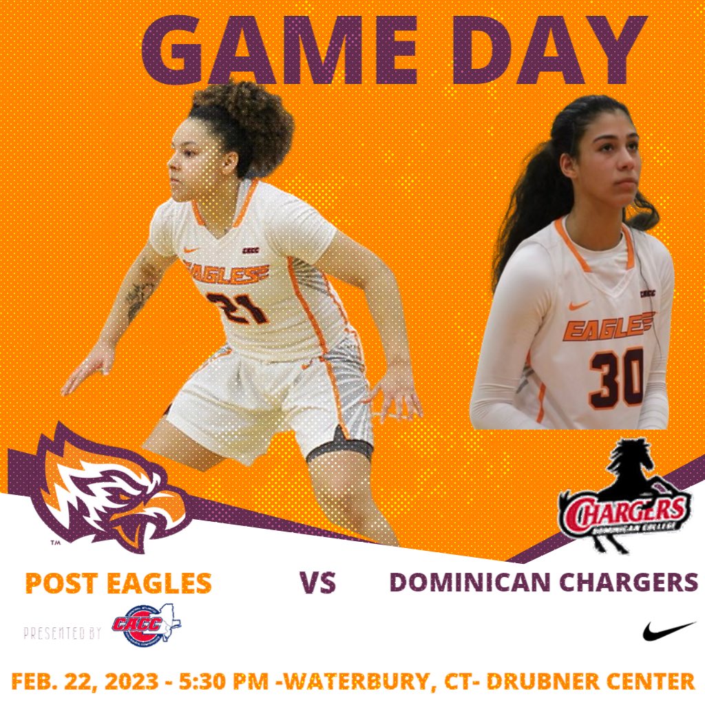 🚨‼️GAMEDAY ‼️🚨 

⏰ : 5:30 PM ET

🆚 : Dominican University Chargers 

📍 : Waterbury, CT (Drubner Center) 

📺 : caccnetwork.com/?bfplayvid=476…

📊 : posteagles.com/sidearmstats/w…

#PostU #PostWBB #PostPride #SoarEagle #OurTimeIsNow #GoEagles #CACC 
🦅🏀🦅🏀🦅🏀🦅🏀