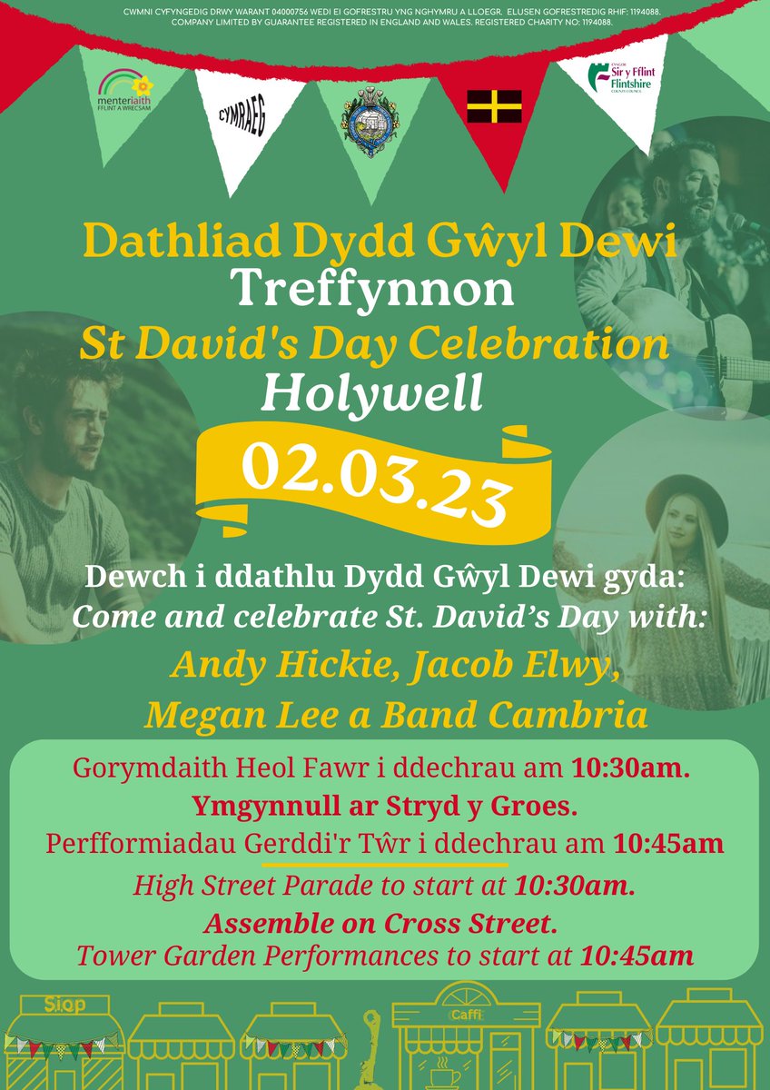 fflintawrecsam's tweet photo. 📅YFORY/TOMORROW📅 

Dathliad Gŵyl Ddewi Treffynnon / Holywell's St David's Day Celebration 🏴 

Dewch i wrando ar @AndyHickie , @JacobElwy a @MeganLeeMusic1 yn perfformio🎵

Come and listen to Andy Hickie, Jacob Elwy and Megan Lee perfoming🎵

@Holywell_Town @CSyFflint https://t.co/T5cf8RoLMq