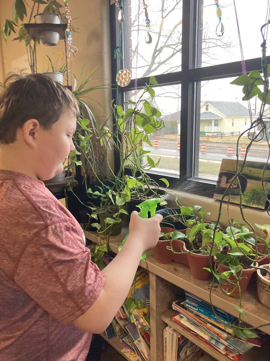 Watering the plants is the best  classroom job you can have!  #appliedskills #allkidsmatter #specialeducationteacher