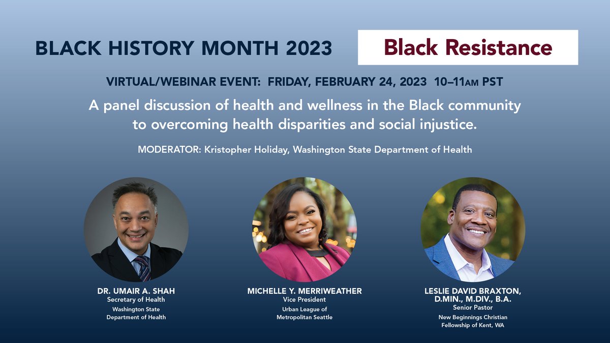 EthnoMed (@ethnomeduw) on Twitter photo In celebration of Black History month, <a href="/WADeptHealth/">Washington State Department of Health</a> will host a panel discussion of health and wellness in the Black community to overcoming health disparities and social injustice. Friday, February 24, 10-11am PST. Register for the webinar: ow.ly/QaQ550MVX4j In celebration of Black History month, <a href="/WADeptHealth/">Washington State Department of Health</a> will host a panel discussion of health and wellness in the Black community to overcoming health disparities and social injustice. Friday, February 24, 10-11am PST. Register for the webinar: ow.ly/QaQ550MVX4j