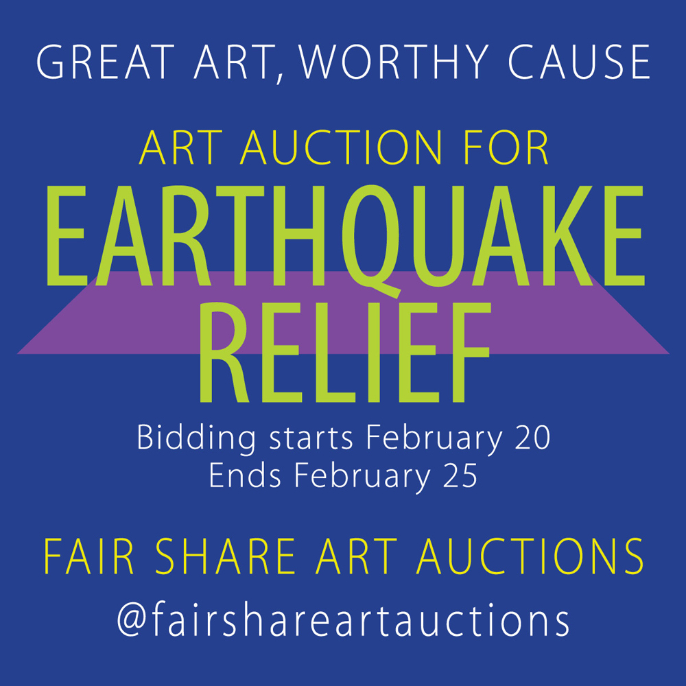 bahocker's tweet photo. Bidding continues thru Saturday 2/25/23 (11.59 pm) for the @FairShareArtAuctions to benefit Earthquake Relief organizations. half of your bid goes to the charity you choose and half goes to the artist. I will also donate my half to earthquake relief so bid often and bid high! 

W https://t.co/NVnfiPorSB