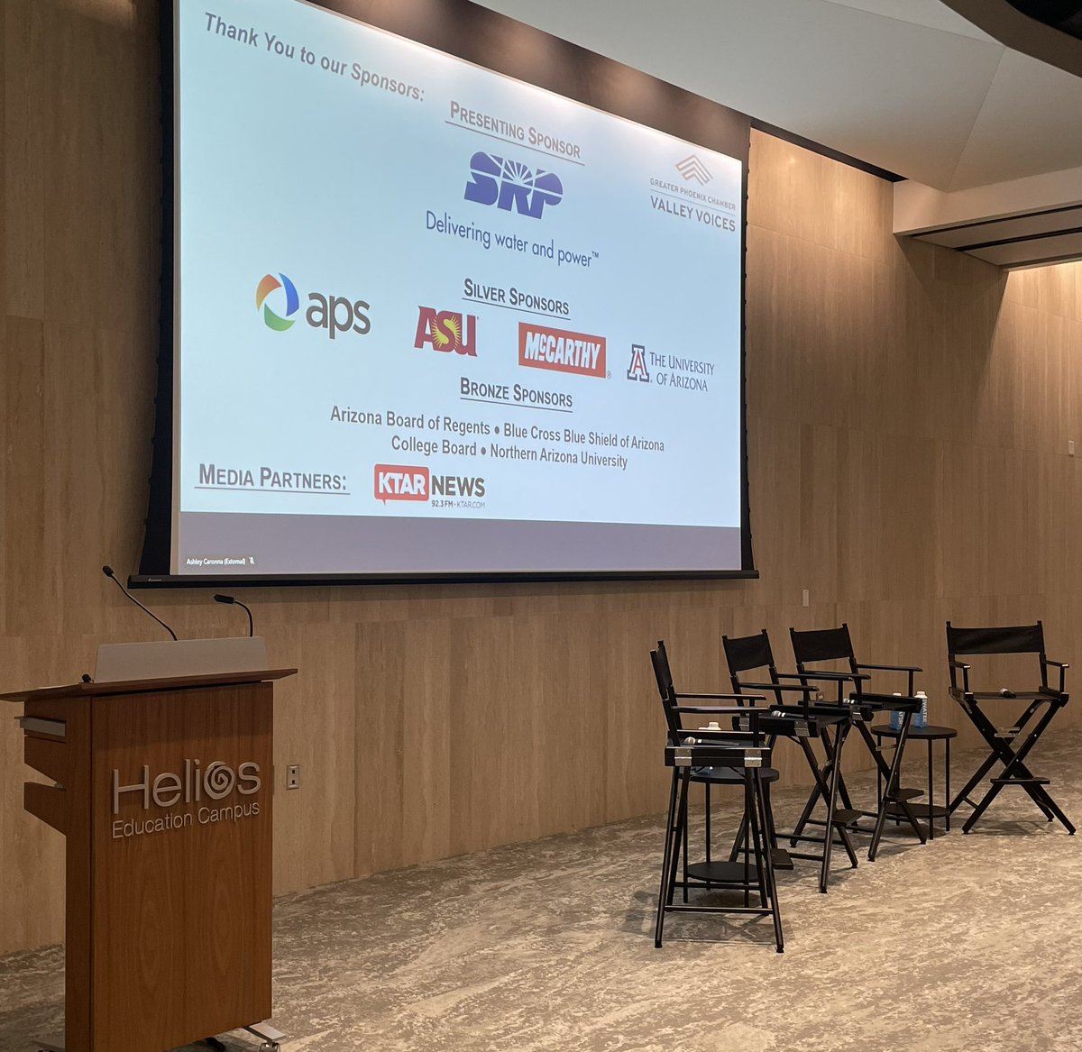 phxchamber's tweet photo. We’re getting ready for today’s Valley Voices event with Arizona’s university presidents. Be sure to tweet with us throughout the program! @phxchamber #AZHigherEd #ValleyVoices https://t.co/l87m3lohYE