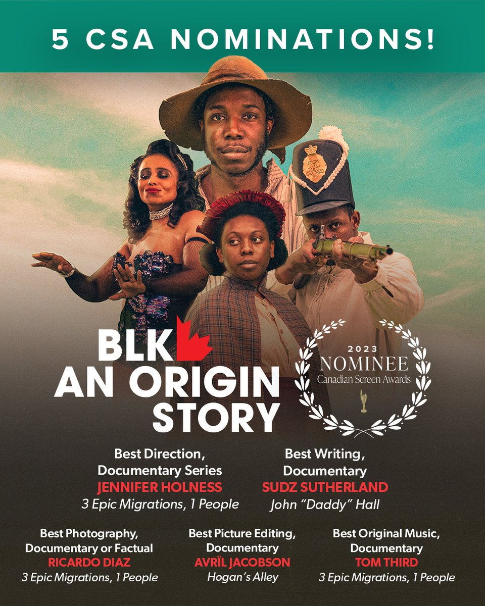 Our 4-part docu-series that celebrates Black Canadian History has been nominated for 5 CSA Awards! BLK takes our stories out of the shadows and brings light and life to many Black folks that help and have helped to make Canada our home *ON* native land (shoutout @jullyblack).