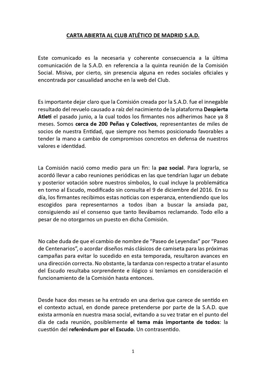 DespiertaAtleti's tweet photo. En tu mano está alcanzar la paz social @atleti.  Escucha a tu afición. 

Pon fecha al referéndum y la división acabará.

 #DespiertaAtletico lucha por tus símbolos, por tu historia y por tu futuro. Mañana será tarde https://t.co/9O8Nxm7rgZ