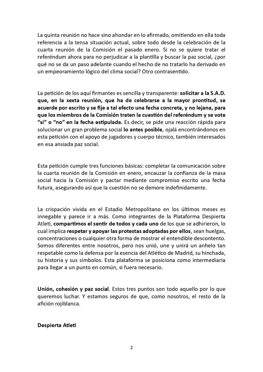En tu mano está alcanzar la paz social @atleti.  Escucha a tu afición. 

Pon fecha al referéndum y la división acabará.

 #DespiertaAtletico lucha por tus símbolos, por tu historia y por tu futuro. Mañana será tarde