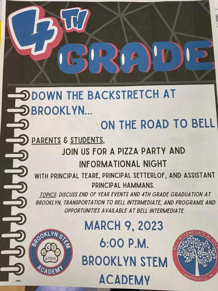 brooklyn_stem's tweet photo. 4th Grade Parents please plan to attend!!!! @MSDMartinsville @ericbowlen @ArtesiansUnited #getreadyfornextyear https://t.co/LPAjrIPYTc