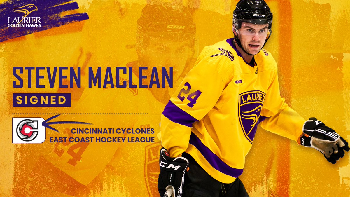✍️ It's official! 

Graduating <a href="/LaurierHockey/">WLU Men’s Hockey</a> defenceman Steven MacLean has signed a standard player contract with the <a href="/CincyCyclones/">Cincinnati Cyclones</a> of the <a href="/ECHL/">ECHL</a>. 

📰 Details: bit.ly/3IOin7y

#SoarAbove
📸 Tiffany Luke